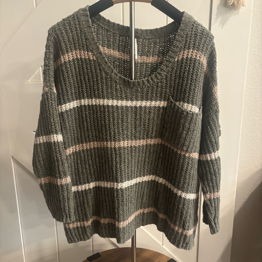 Free People Greenwich Village Oversized Striped Pocket Sweater Small.